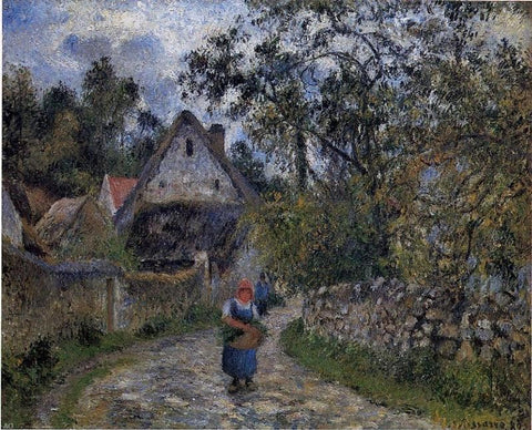  Camille Pissarro The Village Path (also known as Thatched Cottages at Valhermeille) - Hand Painted Oil Painting