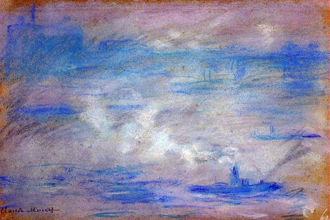  Claude Oscar Monet Boats on the Thames, Fog Effect - Hand Painted Oil Painting