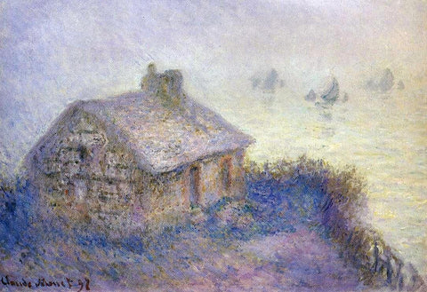 Claude Oscar Monet Customs House at Varengeville in the Fog (also known as Blue Effect) - Hand Painted Oil Painting