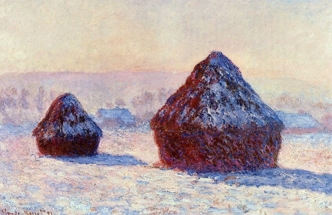  Claude Oscar Monet Grainstacks in the Morning, Snow Effect - Hand Painted Oil Painting