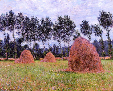  Claude Oscar Monet Haystacks, Overcast Day - Hand Painted Oil Painting