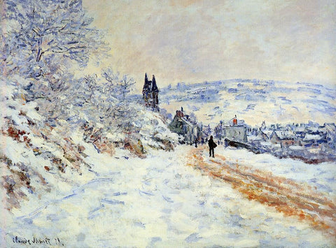  Claude Oscar Monet The Road to Vetheuil, Snow Effect - Hand Painted Oil Painting