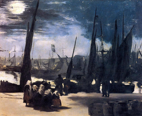  Edouard Manet Moonlight over Bologne Harbor - Hand Painted Oil Painting