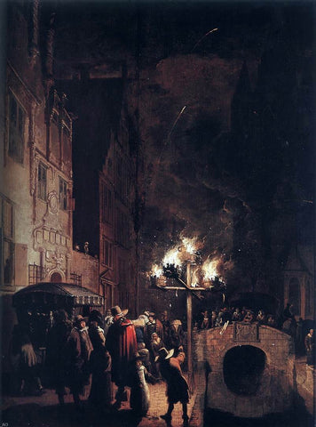  Egbert Van der Poel Celebration by Torchlight on the Oude Delft - Hand Painted Oil Painting