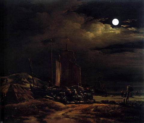  Egbert Van der Poel Seashore by Moonlight - Hand Painted Oil Painting