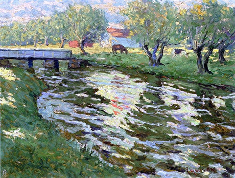  Ernest Lawson Horses Grazing by a Stream - Hand Painted Oil Painting