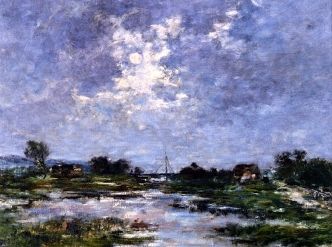  Eugene-Louis Boudin Moonlight on the Marshes, The Toques - Hand Painted Oil Painting