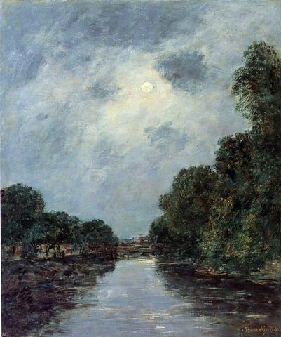  Eugene-Louis Boudin The Somme near D'Abbeville - Moonlight - Hand Painted Oil Painting