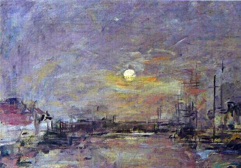  Eugene-Louis Boudin Twilight over the Basin of Le Havre - Hand Painted Oil Painting