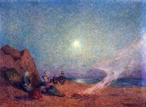  Ferdinand Du Puigaudeau Le Pouldu, Woman on the Beach beside a Fire - Hand Painted Oil Painting