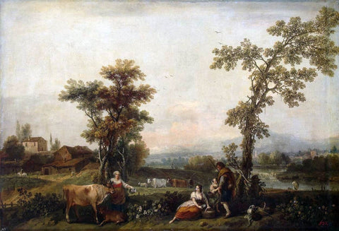  Francesco Zuccarelli Landscape with a Woman Leading a Cow - Hand Painted Oil Painting