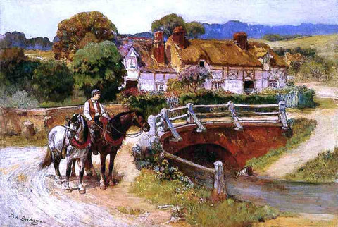  Frederick Arthur Bridgeman The Old Bridge, Normandy - Hand Painted Oil Painting