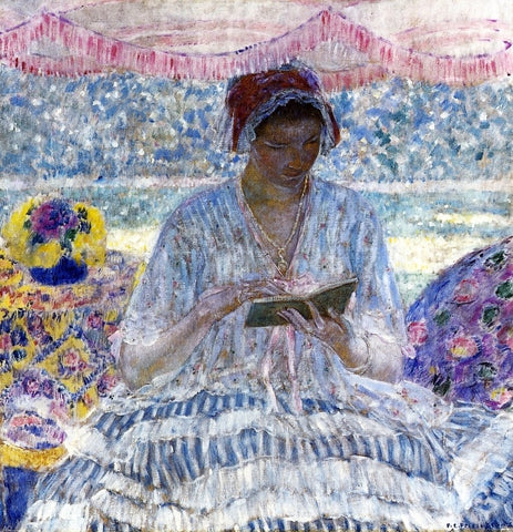  Frederick Carl Frieseke Summer Reading (also known as Under the Awning) - Hand Painted Oil Painting