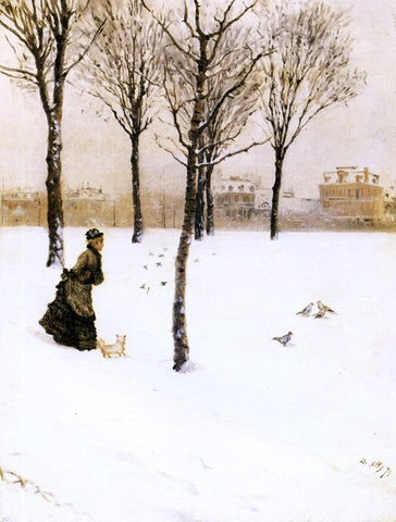  Giuseppe De Nittis A Winter's Landscape - Hand Painted Oil Painting