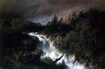  Herman Herzog Mountain Landscape and Waterfall - Hand Painted Oil Painting