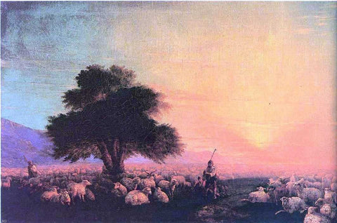  Ivan Constantinovich Aivazovsky Flock of sheep with herdsmen, sunset - Hand Painted Oil Painting