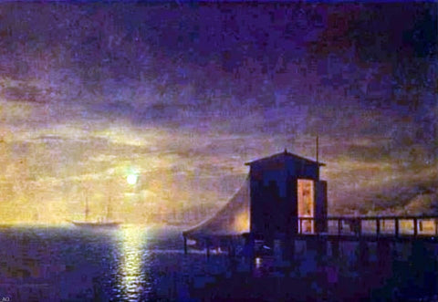  Ivan Constantinovich Aivazovsky Moonlit Night, A Bathing Hut in Feodosia - Hand Painted Oil Painting