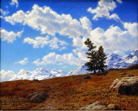 Ivan Fedorovich Choultse Printemps dans les Alpes (Engadines) - Hand Painted Oil Painting
