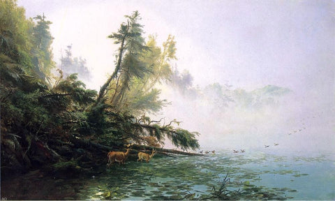  James McDougal Hart Misty Morning on Racket Lake - Hand Painted Oil Painting