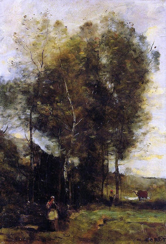  Jean-Baptiste-Camille Corot Cowherd in a Dell, Souvenir of Brittany - Hand Painted Oil Painting