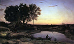  Jean-Baptiste-Camille Corot Evening Landscape (also known as The Ferryman, Evening) - Hand Painted Oil Painting