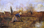  Jean-Baptiste-Camille Corot Farmer Kneeling Picking Dandelions - Hand Painted Oil Painting