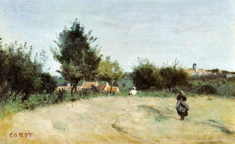  Jean-Baptiste-Camille Corot Field Above the Village (also known as Marcoussis) - Hand Painted Oil Painting