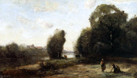  Jean-Baptiste-Camille Corot Field by a River - Hand Painted Oil Painting