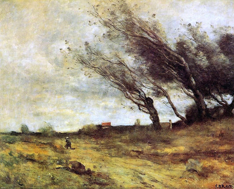  Jean-Baptiste-Camille Corot Windswept Landscape - Hand Painted Oil Painting