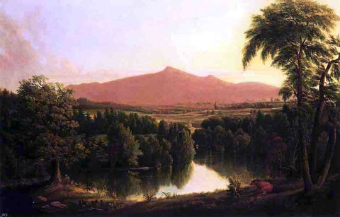  Jesse Talbot Landscape by a River with Mountains in the Distance - Hand Painted Oil Painting
