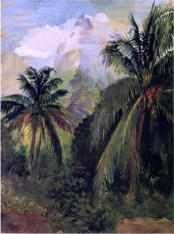  John La Farge Early Morning, Uponohu, Looking South Towards Peak of Maua Roa, from Our Hiuse, Garden Wall in Front - Hand Painted Oil Painting