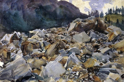  John Singer Sargent Purtud, Alpine Scene and Boulders - Hand Painted Oil Painting