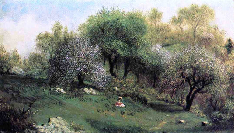  Martin Johnson Heade Girl on a Hillside, Apple Blossoms - Hand Painted Oil Painting
