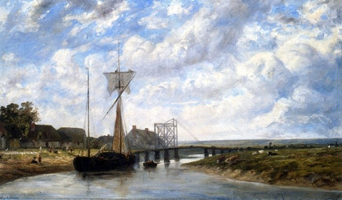  Paul Huet A Bridge over the Touques near Trouville - Hand Painted Oil Painting