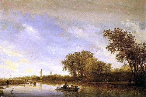  Salomon Van Ruysdael A River Landscape with Boats and Chateau - Hand Painted Oil Painting