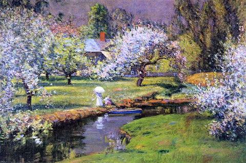  Theodore Wendel Lady with Parasol by Stream - Hand Painted Oil Painting