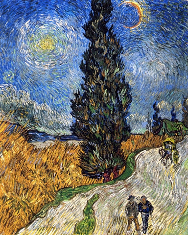  Vincent Van Gogh A Cypress against a Starry Sky (also known as Road with Cypresses) - Hand Painted Oil Painting