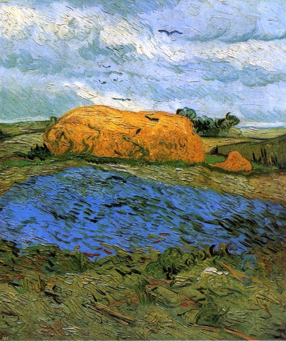  Vincent Van Gogh Haystacks Under a Rainy Sky - Hand Painted Oil Painting