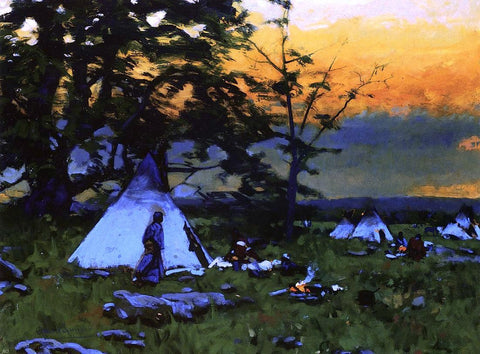  William Gilbert Gaul Indian Encampment, Montana - Hand Painted Oil Painting
