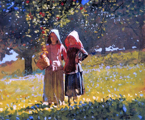  Winslow Homer Apple Picking (also known as Two Girls in sunbonnets or in the Orchard) - Hand Painted Oil Painting
