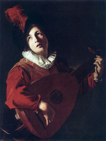  Bartolomeo Manfredi Lute Playing Young - Hand Painted Oil Painting