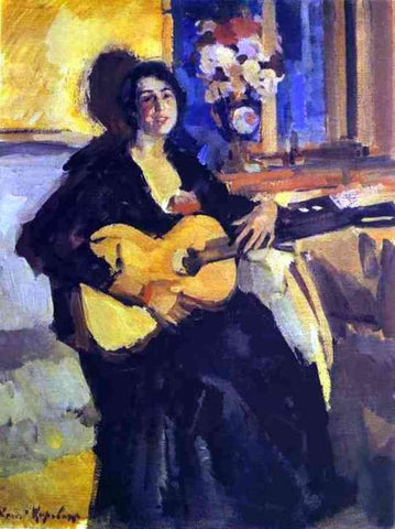  Constantin Alexeevich Korovin A Lady with Guitar - Hand Painted Oil Painting