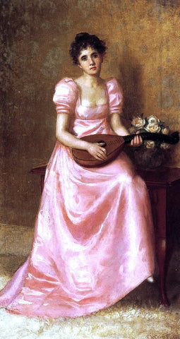  De Scott Evans Woman Playing a Mandoliln - Hand Painted Oil Painting