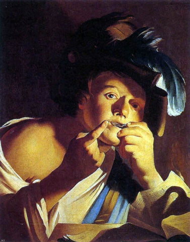  Dirck Van Baburen Man Playing a Jew's Harp - Hand Painted Oil Painting