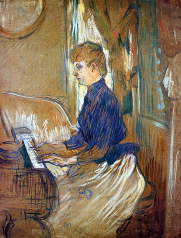  Henri De Toulouse-Lautrec At the Piano - Madame Juliette Pascal in the Salon of the Chateau de Malrome - Hand Painted Oil Painting