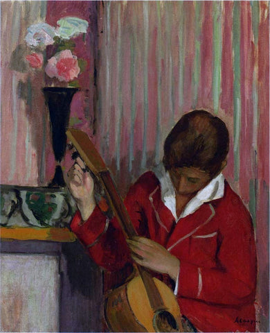  Henri Lebasque Pierre Labasque Playing a Guitar - Hand Painted Oil Painting