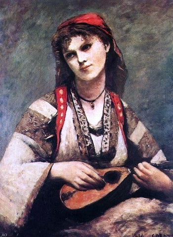  Jean-Baptiste-Camille Corot Gypsy with a Mandolin - Hand Painted Oil Painting
