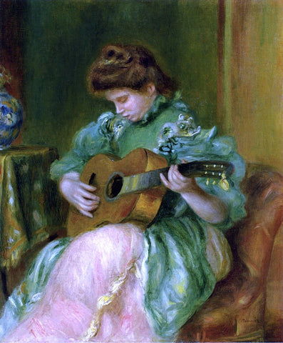  Pierre Auguste Renoir A Woman with a Guitar - Hand Painted Oil Painting