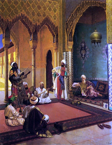  Rudolph Ernst Traveling Musicians Playing for the Sultan - Hand Painted Oil Painting