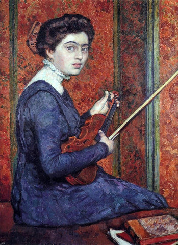  Theo Van Rysselberghe Woman with Violin (also known as Portrait of Rene Druet) - Hand Painted Oil Painting